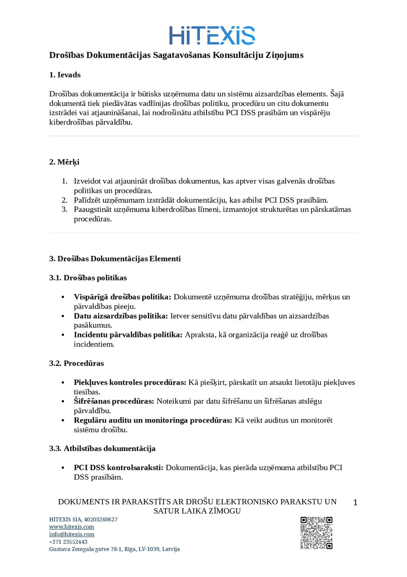 Drošības Dokumentācijas Sagatavošanas Konsultāciju Ziņojums