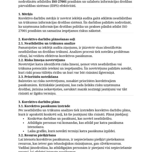 Korektīvo darbību plānošana un īstenošana