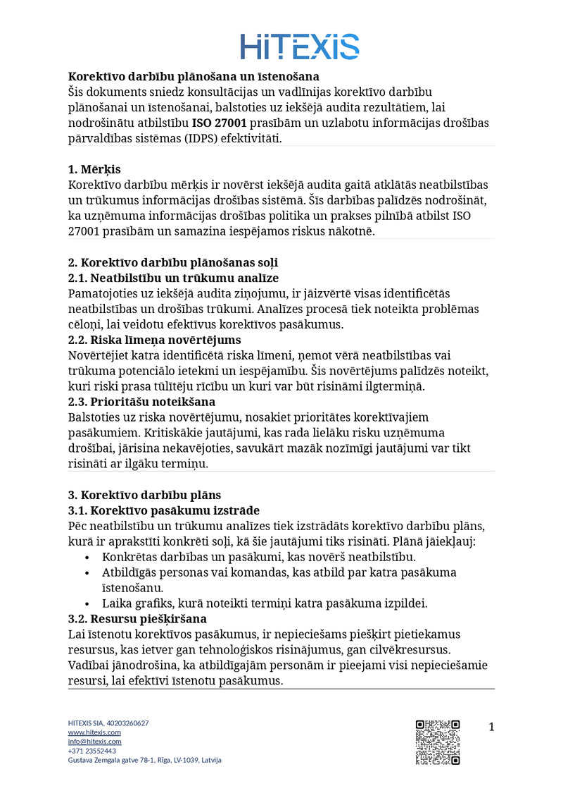 Korektīvo darbību plānošana un īstenošana