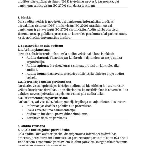 Gala audita sagatavošanas atbalsts