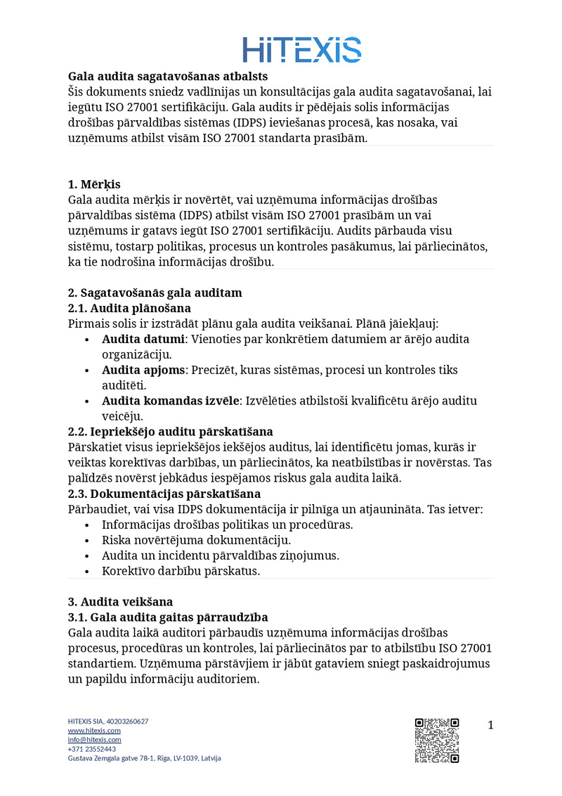 Gala audita sagatavošanas atbalsts